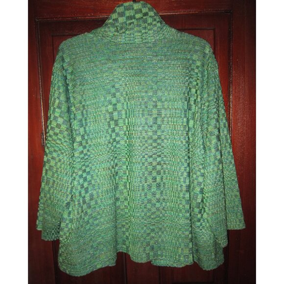 Ruby Rd. Woman Plus 2X Cardigan Topper Jacket Open Textured Shawl Teal Metallic - Picture 2 of 3
